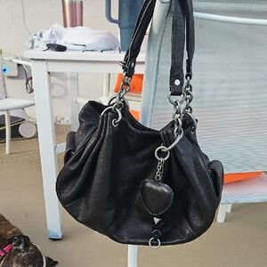 Juicy Couture Black Leather Shoulder Bag with Silver Details